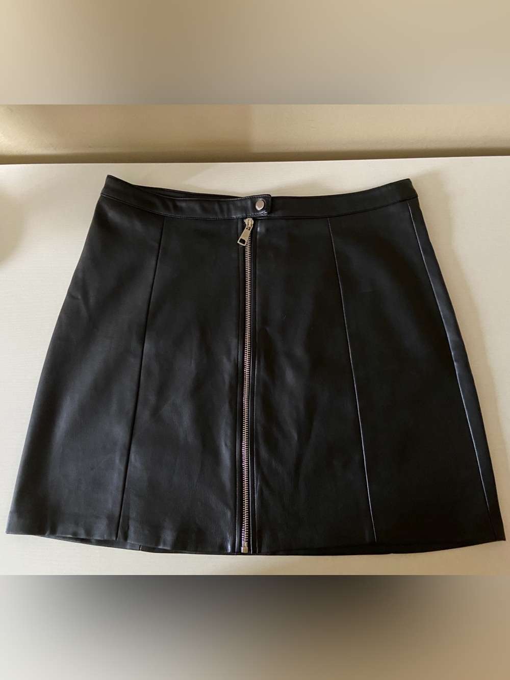 Mango Black Faux Leather Zip-Front Mini Skirt